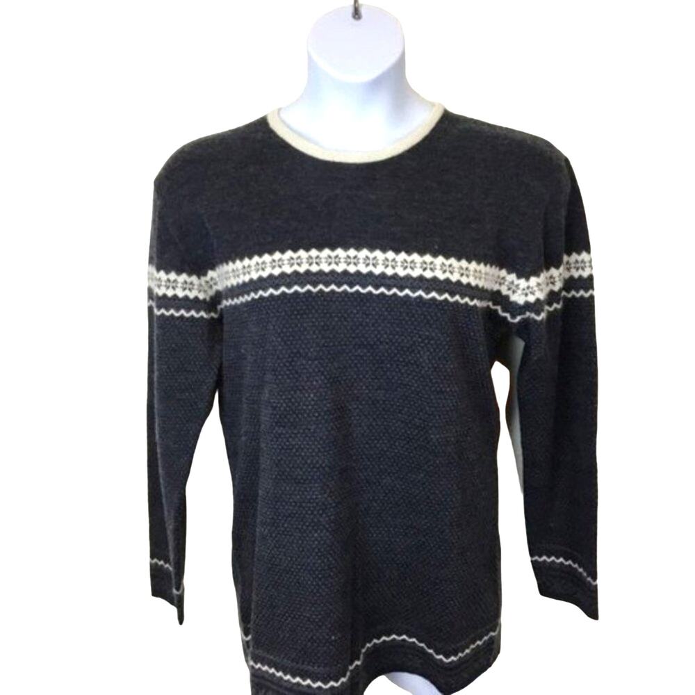 Alpine Sweater Women's Size M Vintage Gray Cream 90s Wool Blend Mid Weight